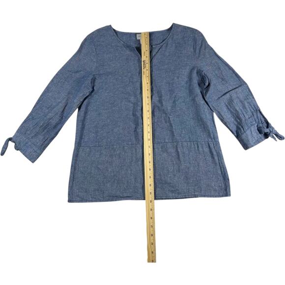 Liz Claiborne Women's Blue Linen Blend Tie Sleeve Cottagecore Blouse Small - Picture 7 of 10